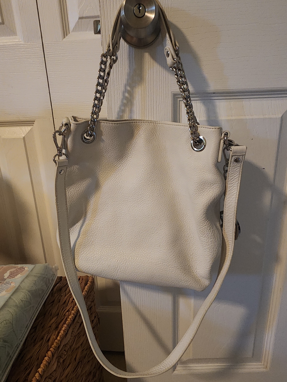 Michael Kors White Leather Chain-Handle Hobo Bag